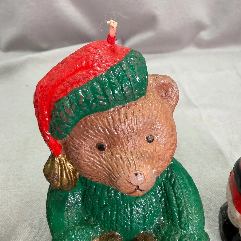 Vintage Christmas Candle Lot Interpur Santa Claus Teddy Bear Retro Kitsch Unlit